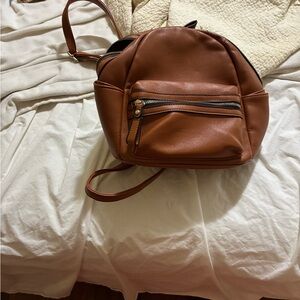 Brown Faux Leather Backpack